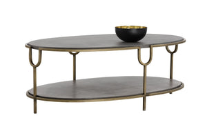 Sunpan Arya Coffee Table - Elegant Oval Design with Antique Brass Frame & Unique Concrete Top for Modern Spaces