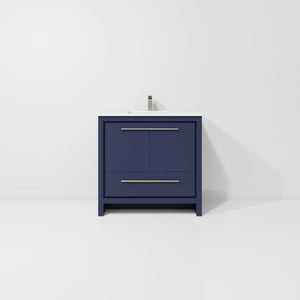 English Elm Navy Blue Bath Vanity With White Quartz Top & Gun Metal Faucet - Modern Storage & Style Upgrade B2731P259342