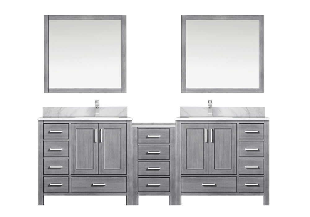 English Elm Distressed Grey Double Bath Vanity 92" W x 22" D with Carrara Marble Top, Chrome Faucets, Mirrors B2731S01232