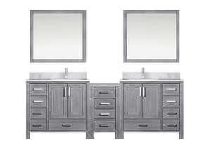 English Elm Distressed Grey Double Bath Vanity 92" W x 22" D with Carrara Marble Top, Chrome Faucets, Mirrors B2731S01232