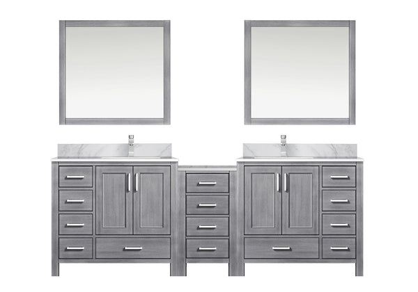 English Elm Distressed Grey Double Bath Vanity 92" W x 22" D with Carrara Marble Top, Chrome Faucets, Mirrors B2731S01232