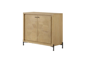 English Elm Hickory Veneer Two Door Storage Chest with Metal Legs and Geometric Wood Grain Pattern B2699P447495