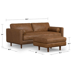 English Elm Morrison 89-Inch Sofa And Ottoman Set - Mid-Century Modern Comfort In Caramel Brown Leather Design B136P199275