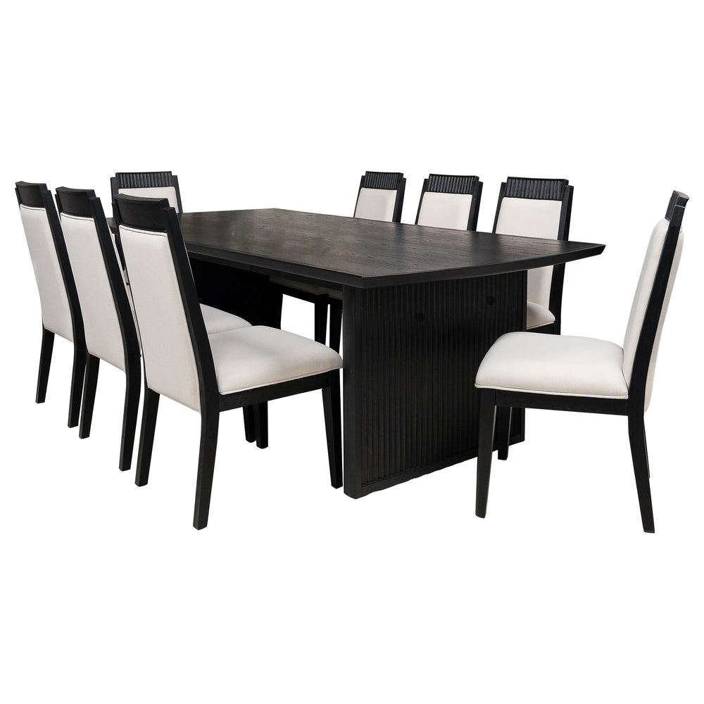 English Elm Ennis Nine Piece Rubberwood Dining Set with Tufted Ivory Chairs and Extension Leaf B062S01429