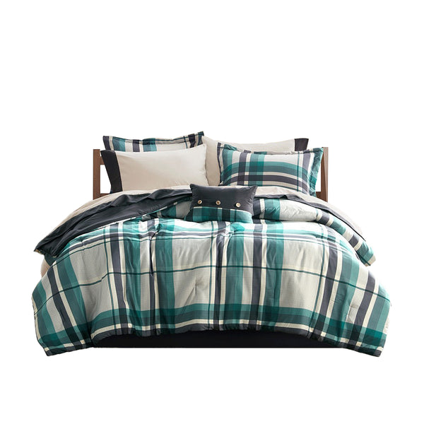 English Elm 7 Pcs Twin Xl Teal And Black Plaid Comforter Set - Soft Microfiber Bedding With Sheets & Pillow B035P319865