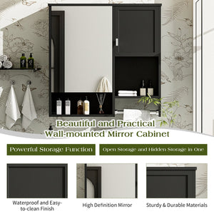 English Elm 29'' Modern Wall Mounted Medicine Cabinet with Mirror, Spacious Adjustable Shelves, Towel Bar and Durable MDF Finish Black N710P209440B
