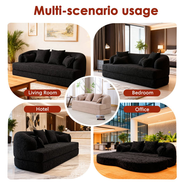 English Elm (old Sku W2231p392100) Chenille Sleeper Sofa Foldable Convertible Loveseat with Four Pillows Black W2231P466738