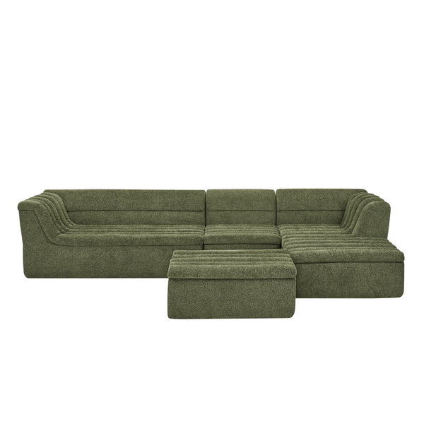 English Elm 135" U-shaped Chenille Sectional with Movable Ottoman Four Piece Modular Living Room Sofa Green W1413S00127