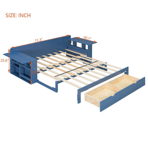 English Elm Queen Daybed with Hydraulic Desk Storage Drawers and Convertible Sofa for Small Spaces Blue LT000272AAC