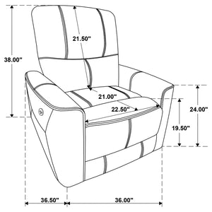 English Elm Dove Grey Leatherette Power Recliner with Usb Port and Channel Tufted Back B062P472600