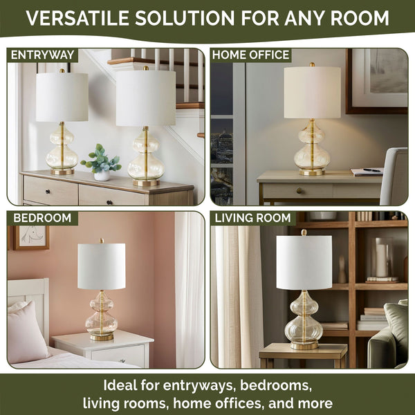 JLA Home 510 Design - Curved Double-Stacked Gourd Glass Table Lamps, Set of 2 with LED Bulbs, Brushed Silver & Gold Finish 5DS153-0018