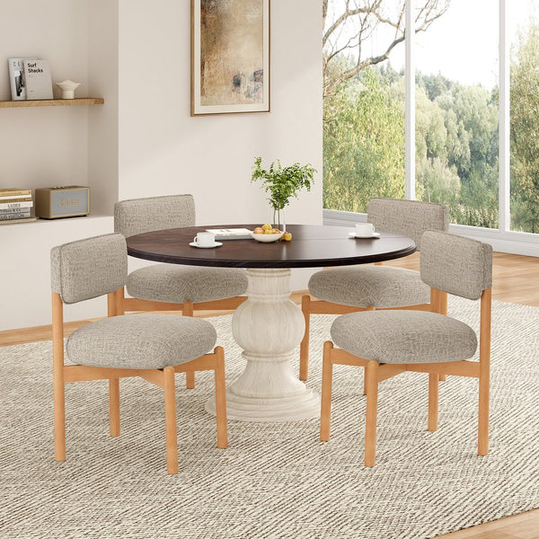 English Elm Modern Linen Upholstered Dining Chair Set Solid Wood Cross Base Removable Back Khaki T3623P466006