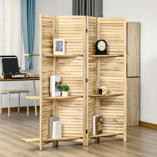 English Elm Homcom 4-Panel Folding Room Divider With Storage Shelves – Rustic Privacy Screen For Home & Office W2225P217279