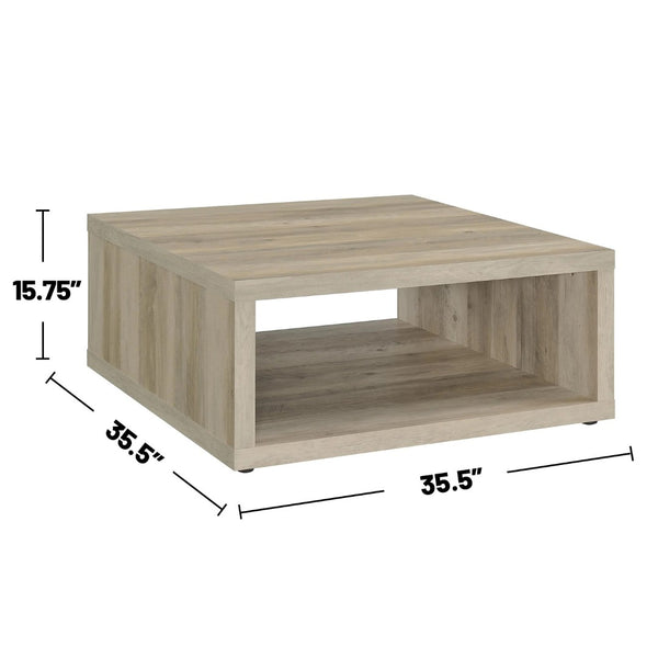 English Elm Square Engineered Wood Coffee Table - Distressed Pine Finish, Rustic Charm & Open Shelving Design B016P380696-GIGA