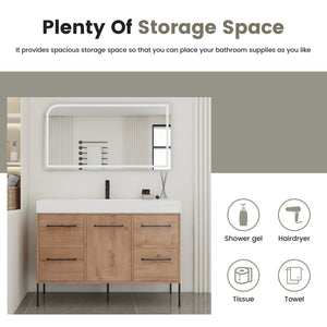 English Elm 48" Floating Bathroom Vanity Dual Ceramic Vessel Sinks Oak Finish Soft Close Doors W999S00527