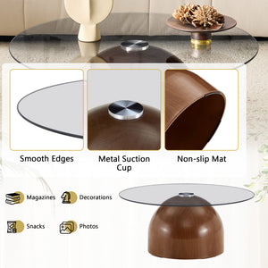 English Elm Nesting Coffee Tables Set of 3 Round Tempered Glass Tops Walnut Steel Base Living Room W2920S00149