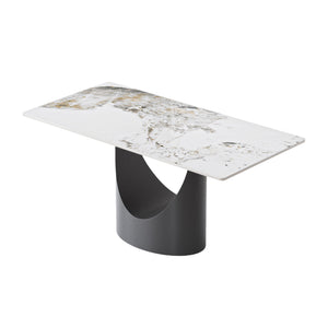 English Elm 63" Modern Artificial Stone Dining Table With Black Iron Legs - Seats 6-8, Elegant & Durable Design W1535S00562