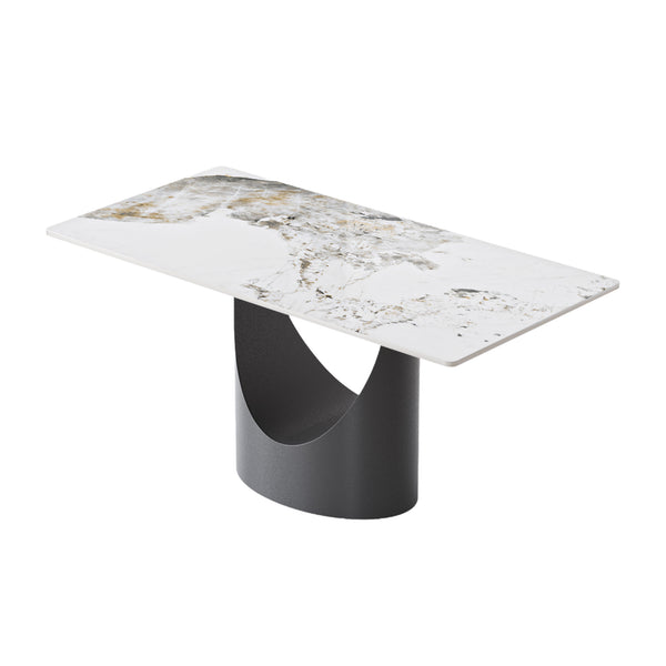 English Elm 63" Modern Artificial Stone Dining Table With Black Iron Legs - Seats 6-8, Elegant & Durable Design W1535S00562