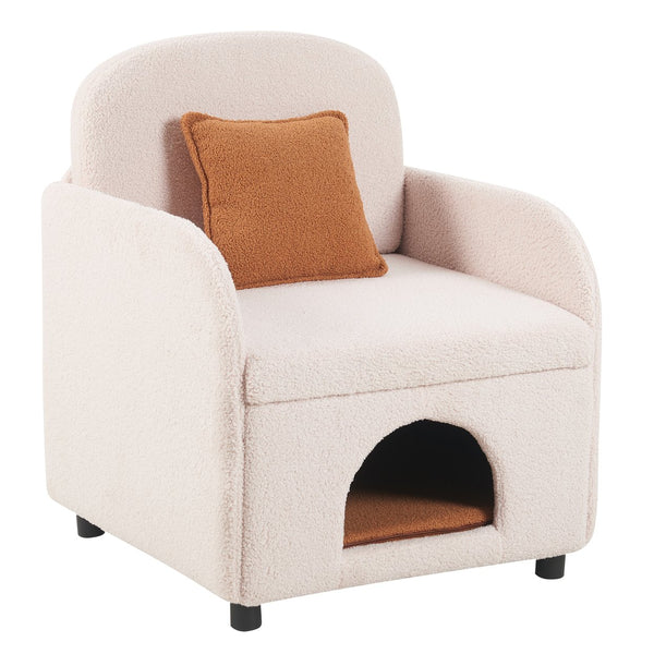 English Elm Furniture Fluffy Sherpa 2-in-1 Pet-Friendly Upholstered Barrel Armchair with Lumbar Pillow, Cream White Cozy Retreat for Living Room Bedroom Office N843P331158C