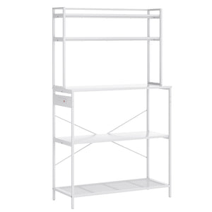 English Elm Large Five Tier Industrial Bakers Rack with Built in Outlets Microwave Stand Kitchen Organizer White T3623P431209
