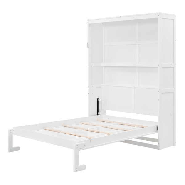 English Elm Full Size Murphy Wall Bed with Integrated Shelving for Studio or Guest Room Use LP000692AAK-2