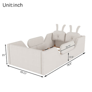 English Elm Twin Kids Platform Bed Teddy Fabric Upholstered with Bunny Cushions and Safety Rails White W2593P395806