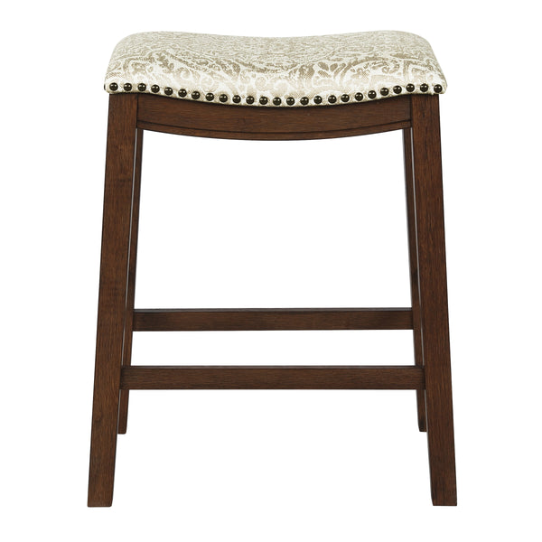 OSP Home Furnishings 24" Saddle Stool - Set of 2 Damask Taupe / Dark Walnut