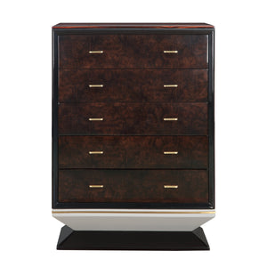 English Elm Jamonica 5-drawer Chest with Glossy Wood Veneer Top and Gold Knob Hardware B2756P506262