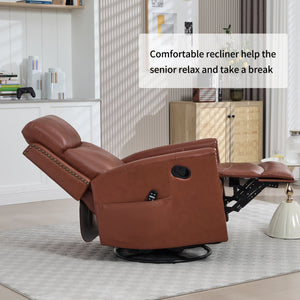 English Elm Red Genuine Leather Swivel Rocker Recliner with Massage Heat for Living Room W1803P323709