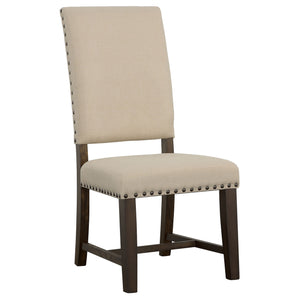 English Elm 2pc Parsons Dining Chairs Set Upholstered Armless Side Chairs with Nailhead Trim and Smoke Legs Beige 44.1 L x 20.48 W x 18.71 H B011P311402