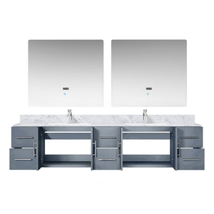 English Elm Dark Grey Double Bath Vanity 84" W x 22" D with Carrara Marble Top, Chrome Faucets & LED Mirrors B2731S01051