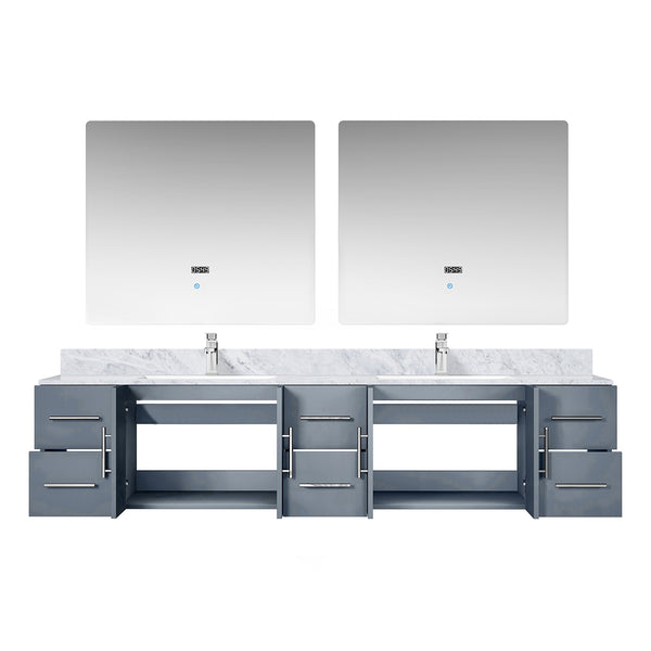 English Elm Dark Grey Double Bath Vanity 84" W x 22" D with Carrara Marble Top, Chrome Faucets & LED Mirrors B2731S01051