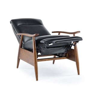 English Elm Sarasota Wood Arm Push Back Recliner with Leather Gel Upholstery, Chestnut Arms & 3-Position Comfort Black B050P281015