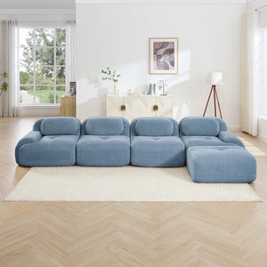 English Elm 4-seat Modular Corduroy Sectional Sofa with Curved Armrests for Living Rooms Blue W714S01253