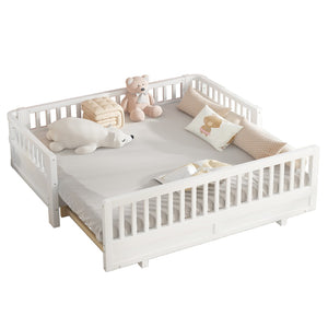 English Elm Twin Size Platform Bed With Guardrails - Solid Wood Frame, Convertible Design For Growing Kids & Guests W1580S00239-GIGA