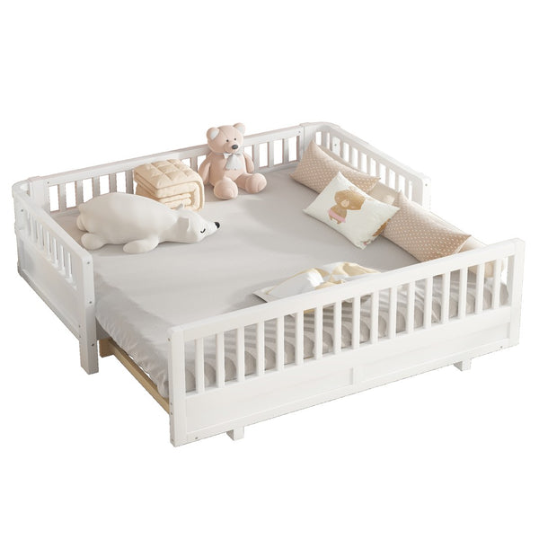 English Elm Twin Size Platform Bed With Guardrails - Solid Wood Frame, Convertible Design For Growing Kids & Guests W1580S00239-GIGA