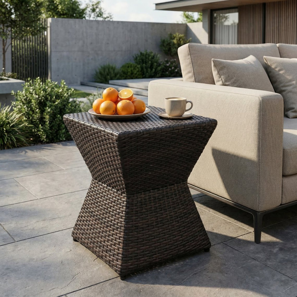 English Elm Calhoun Outdoor Wicker Side Table Weather Resistant Patio Poolside Iron Frame N773P362075B