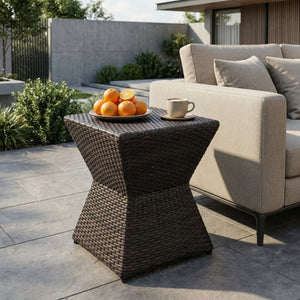 English Elm Calhoun Outdoor Wicker Side Table Weather Resistant Patio Poolside Iron Frame N773P362075B