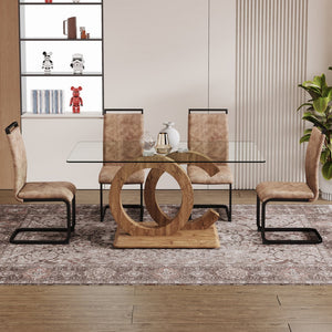 English Elm 1 Contemporary 5-Piece Dining Set With Tempered Glass Tabletop & 4 Brown Fabric Chairs For Home W1151S04027