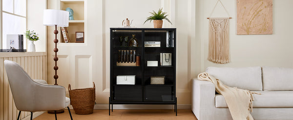 English Elm 51.2'' Freestanding Display Cabinet With Led Lighting & Adjustable Shelves - Modern Storage Solution For Home & Office N845P261794B