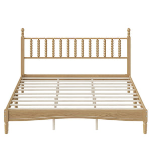 English Elm King Rubberwood Platform Bed Sculptural Gourd Headboard Retro Natural Finish Bedroom N733P338316M