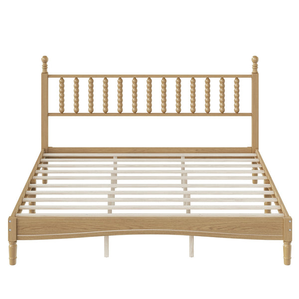 English Elm King Rubberwood Platform Bed Sculptural Gourd Headboard Retro Natural Finish Bedroom N733P338316M