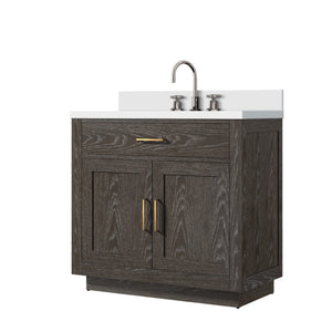 English Elm Brown Oak Single Bath Vanity With Cultured Marble Top & Complete Faucet Set For Elegant Storage B2731P257675