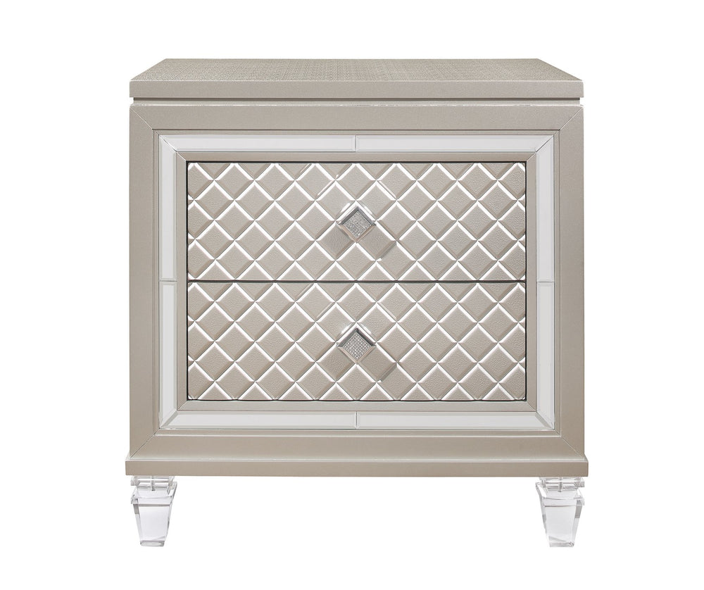 English Elm CROSS Glam Champagne Nightstand with Acrylic Legs, Jewel Hardware, Mirrored Accents & Spacious Drawers B201P215897