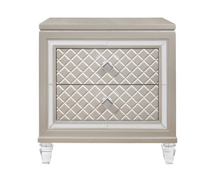 English Elm CROSS Glam Champagne Nightstand with Acrylic Legs, Jewel Hardware, Mirrored Accents & Spacious Drawers B201P215897