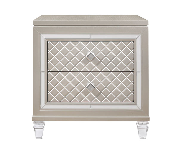 English Elm CROSS Glam Champagne Nightstand with Acrylic Legs, Jewel Hardware, Mirrored Accents & Spacious Drawers B201P215897