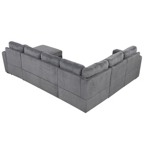 English Elm U_Style U-Shaped Corduroy Sofa With Usb Ports & Storage – 6-Seater Modular Sectional For Any Space N711P235755E-GIGA