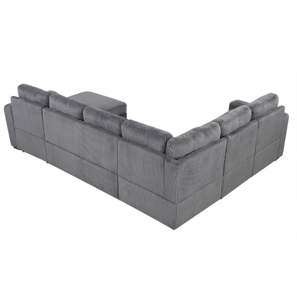 English Elm U_Style U-Shaped Corduroy Sofa With Usb Ports & Storage – 6-Seater Modular Sectional For Any Space N711P235755E-GIGA