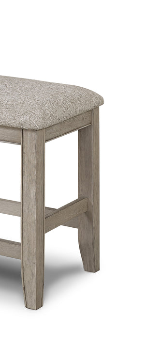 English Elm Farmhouse 40" Counter Height Bench Upholstered Tan Beige-Gray Seat, Wooden Footrest, 40x17x25" B011P240450