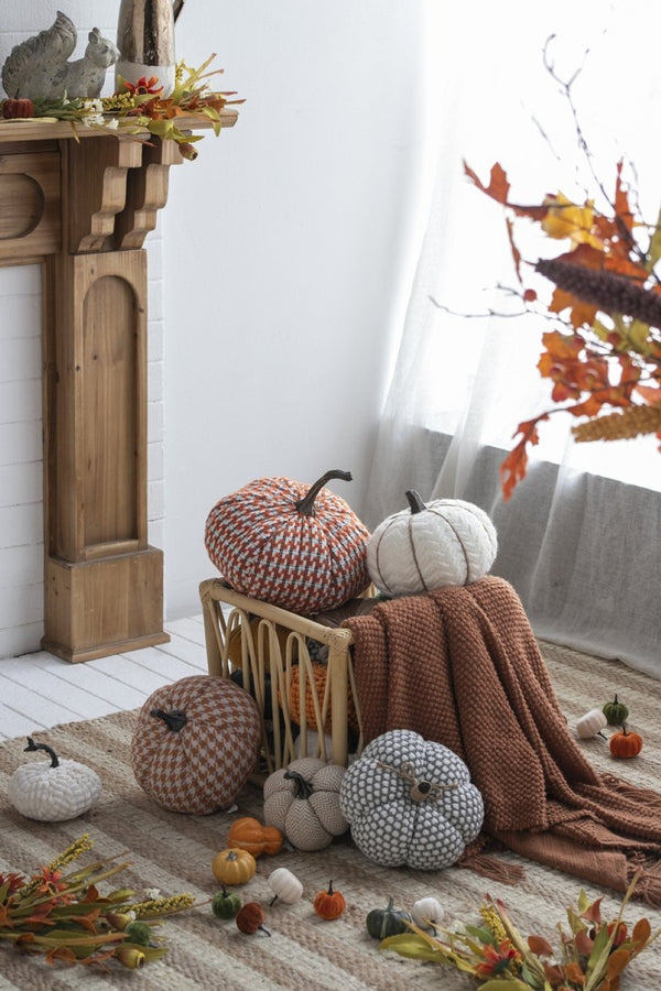 English Elm Set Of 2 Fabric Pumpkins - Cozy Orange Autumn Decor For Thanksgiving, Fall Festivals & Home Styling W2078P246704-GIGA